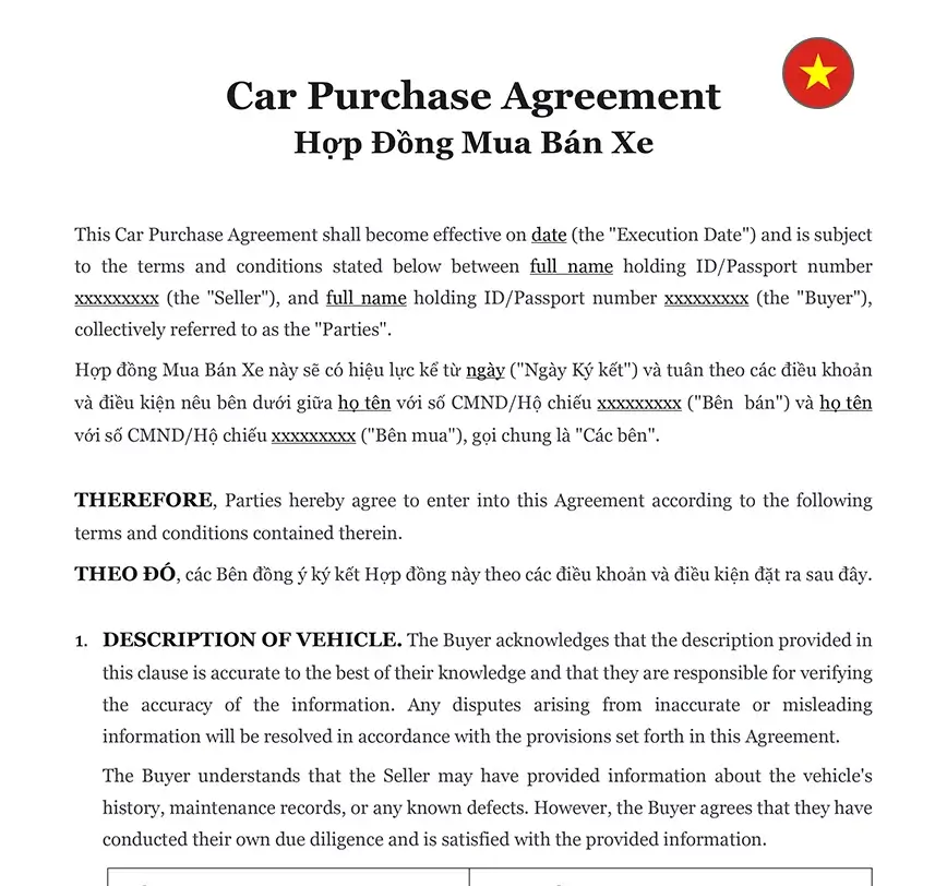 Car purchase agreement Vietnam