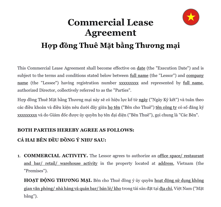 Commercial lease agreement Vietnam