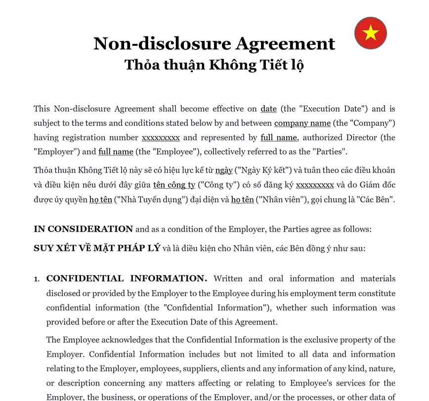 Employee confidentiality agreement Vietnam