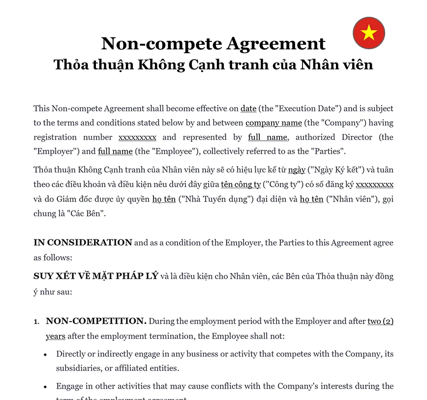 Employee non-compete agreement Vietnam