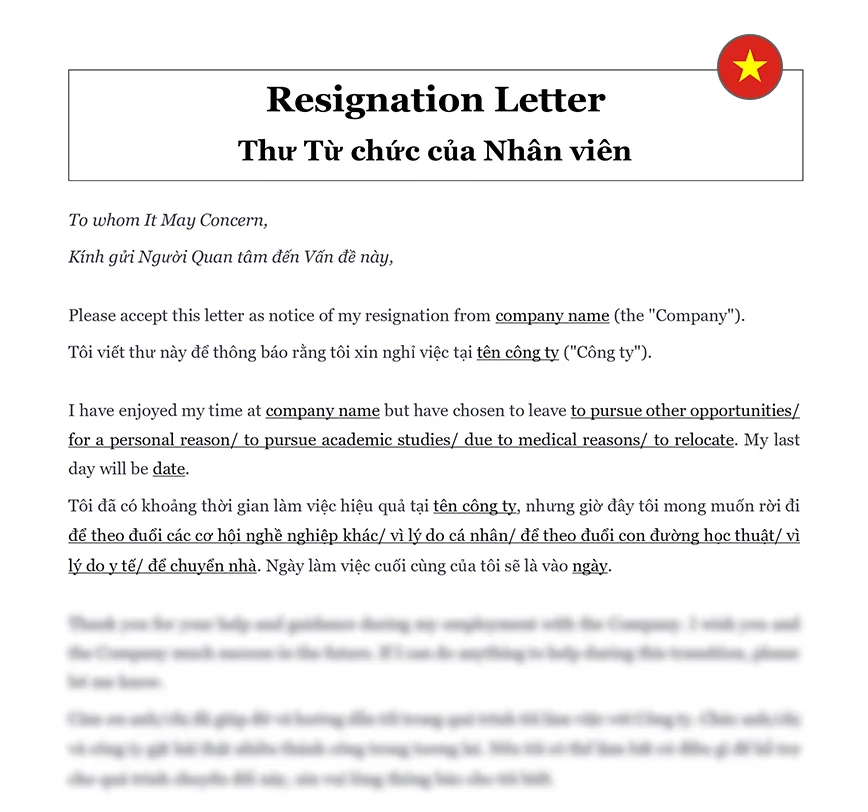 Employee resignation letter Vietnam