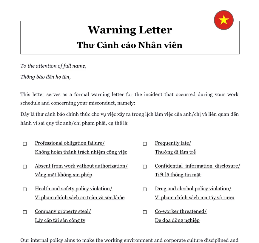 Employee warning letter Vietnam