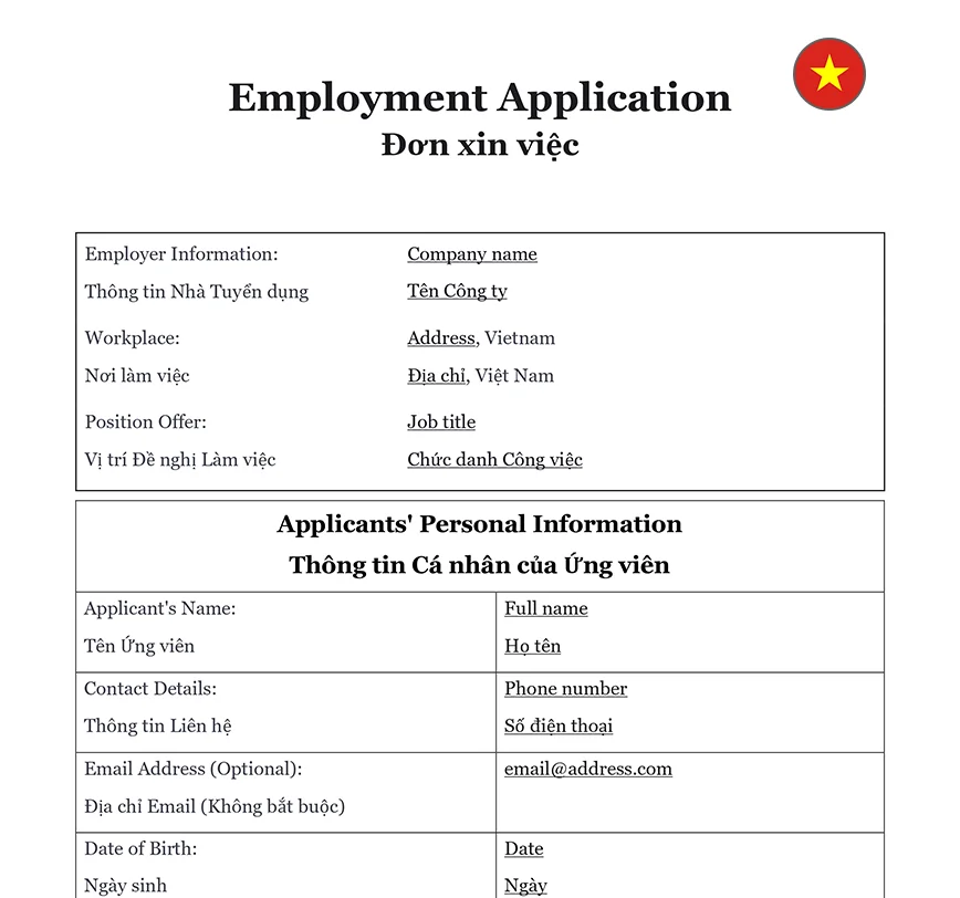 Employment application Vietnam