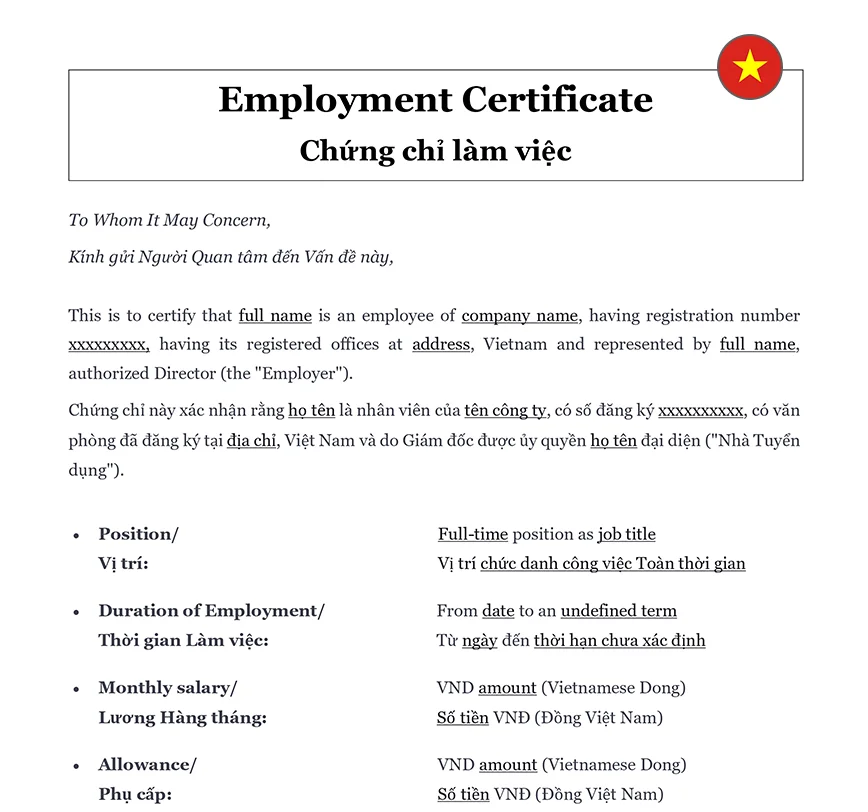 Employment certificate Vietnam