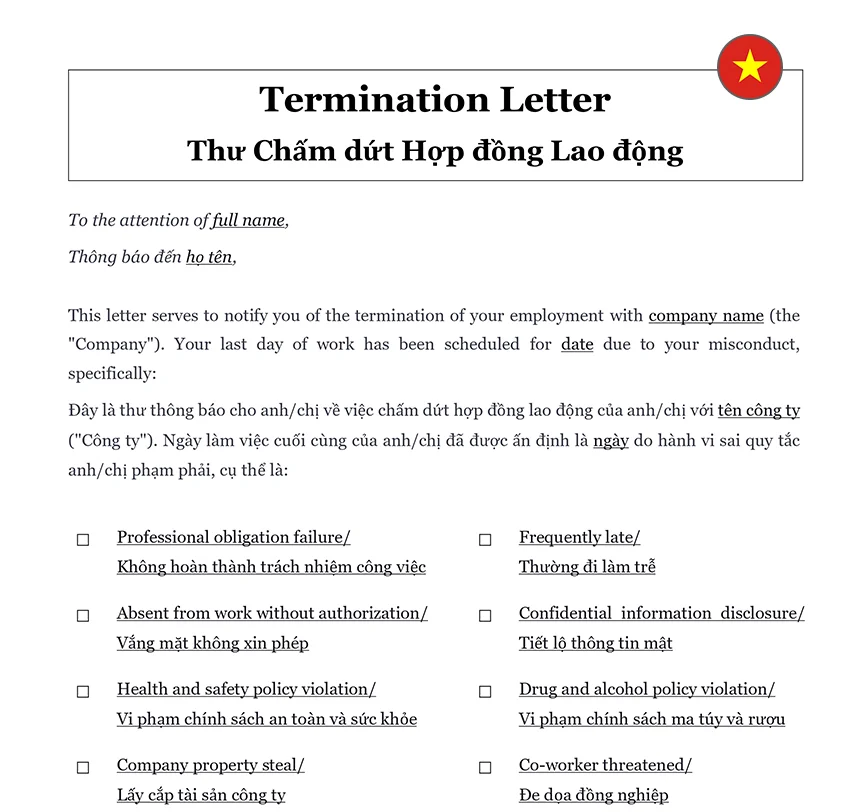 Employment termination letter Vietnam