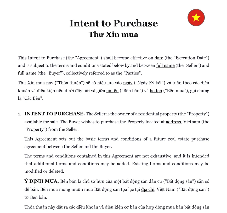 Intent to purchase letter Vietnam