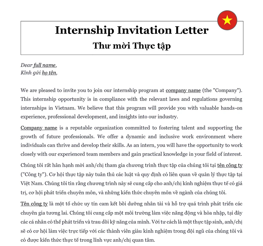 Internship invitation letter Vietnam