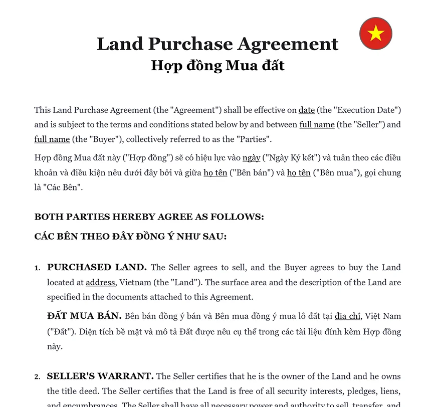 Land purchase agreement Vietnam