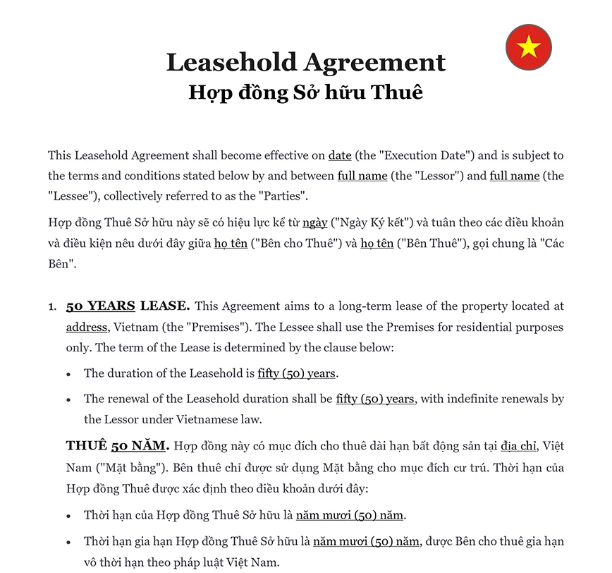 Leasehold agreement Vietnam