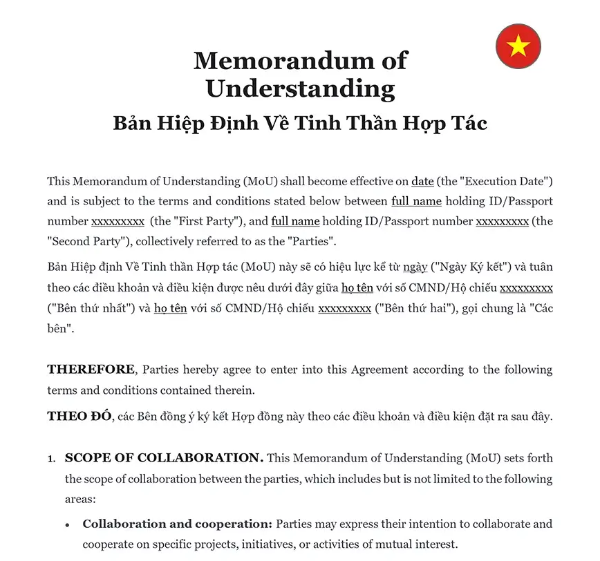 MOU Memorandum of understanding Vietnam