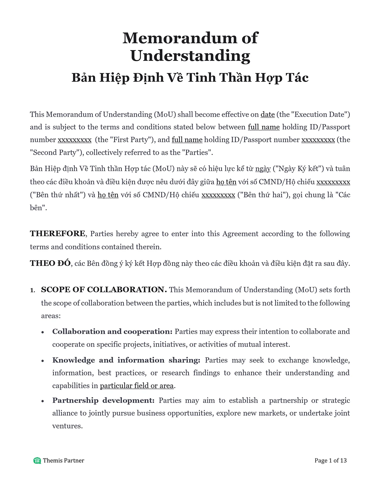 Memorandum of understanding Vietnam 1