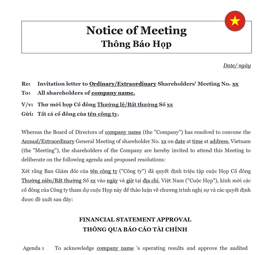 Notice of meeting Vietnam