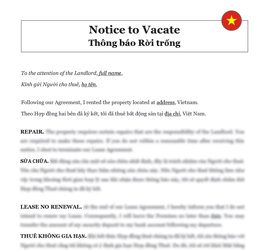 Notice to vacate letter Vietnam