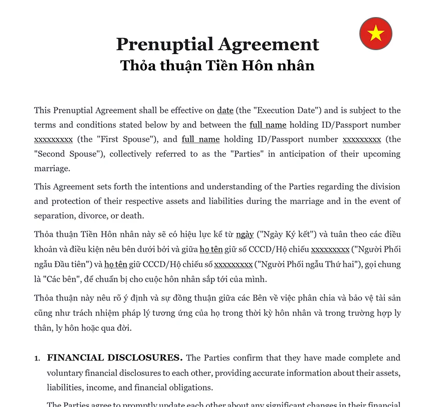 Prenuptial agreement Vietnam