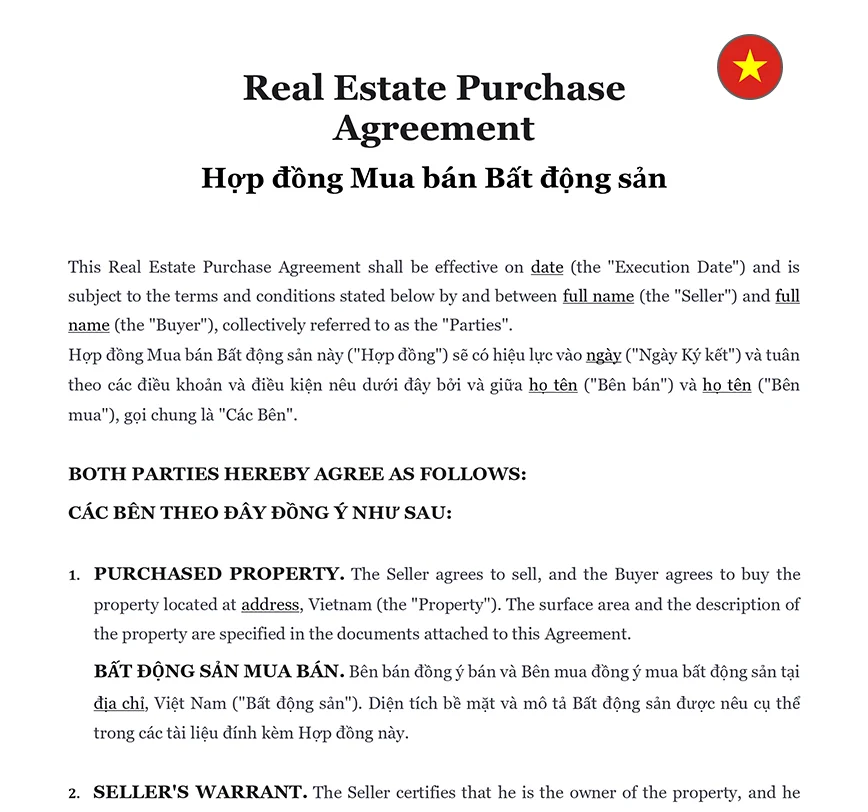 Real estate purchase agreement Vietnam