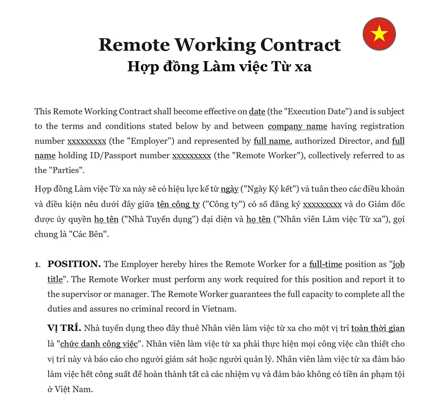 Remote working contract Vietnam