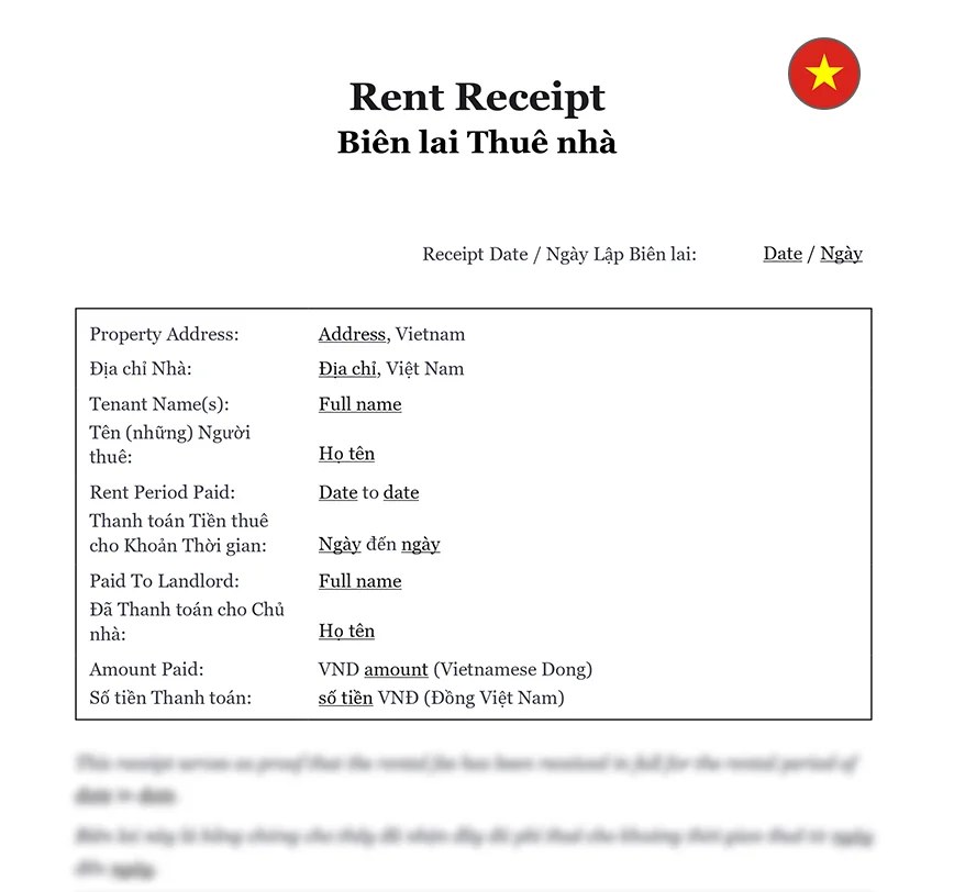 Rent receipt Vietnam