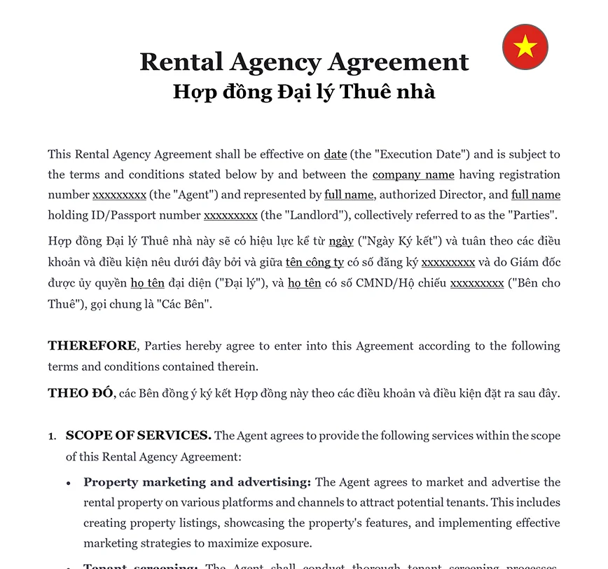 Rental agency agreement Vietnam