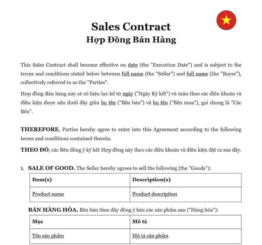 Sales contract Vietnam