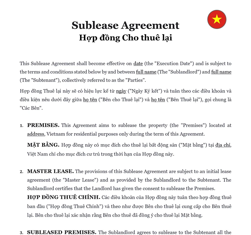 Sublease agreement Vietnam