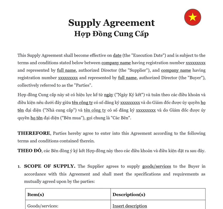 Supply agreement Vietnam