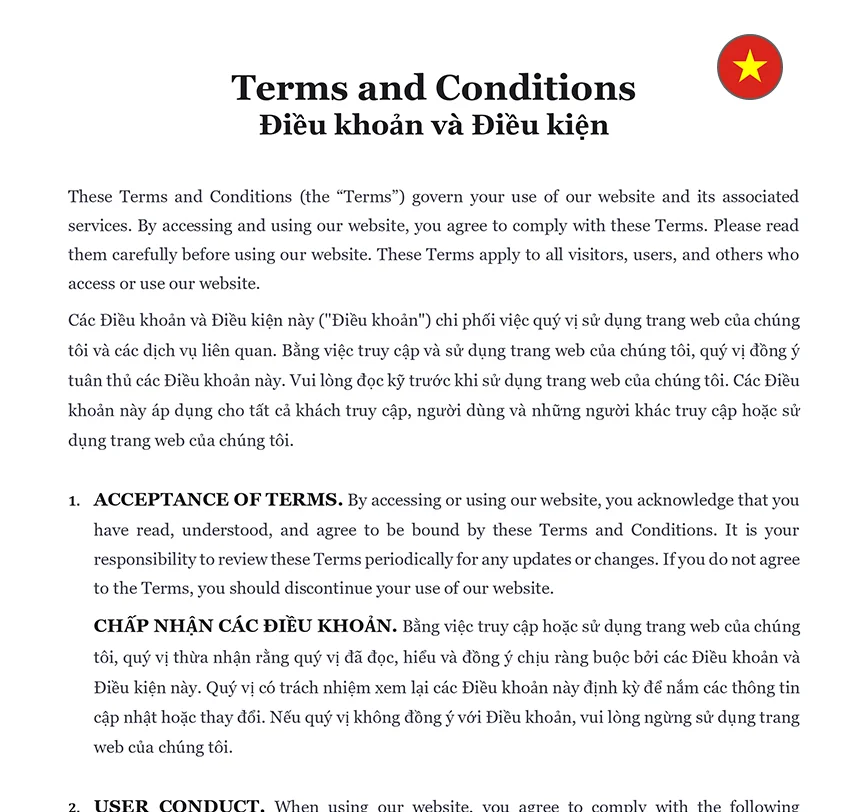 Terms and conditions Vietnam